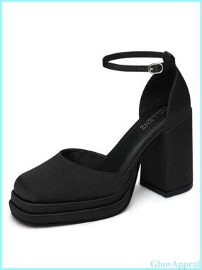 Chunky High Heels Platform Dress Pumps Square Toe Ankle Strap Bridal Party